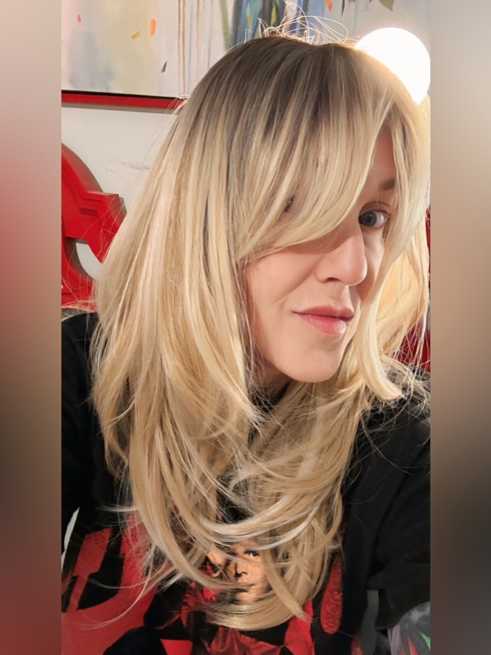 Blonde long layered wig with curtain bangs. - Picture 9 of 11